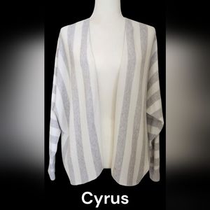 Cyrus Open Front cardigan sweater. Gray White Striped. Size L